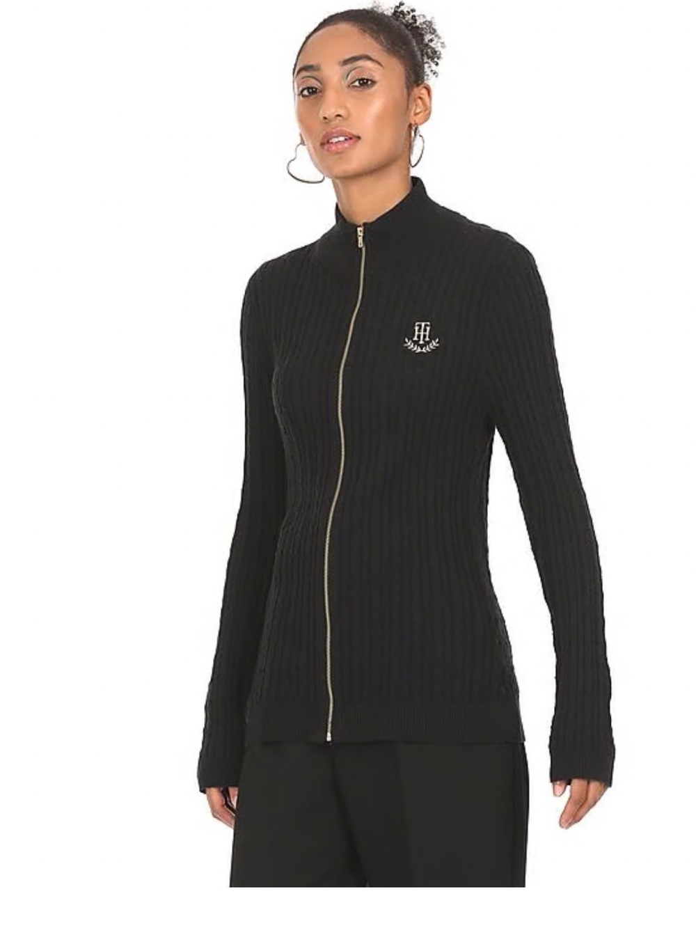 Tommy Hilfiger Black Ribbed Zip-Up Cardigan